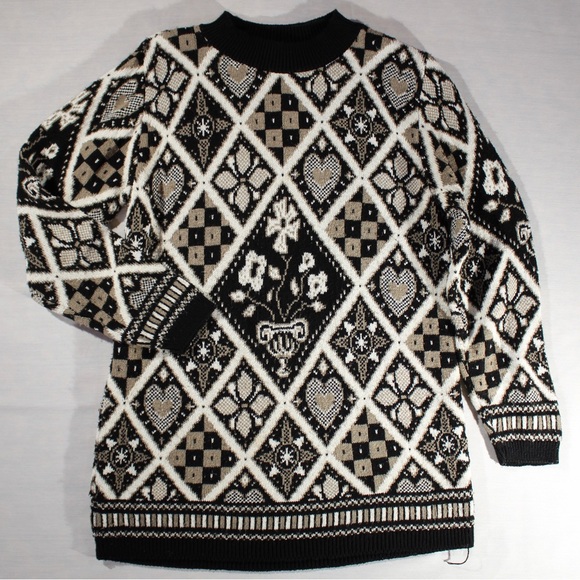 Vintage Alfred dunner neutral tone diamond pattern knit sweater women’s medium - Picture 2 of 5